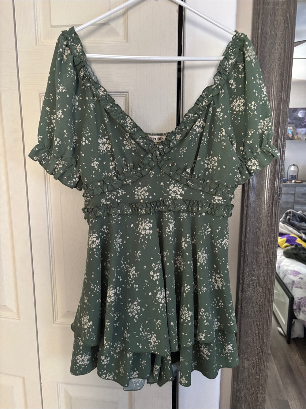 Inspired Hearts Olive Green Floral Ruffle jumper